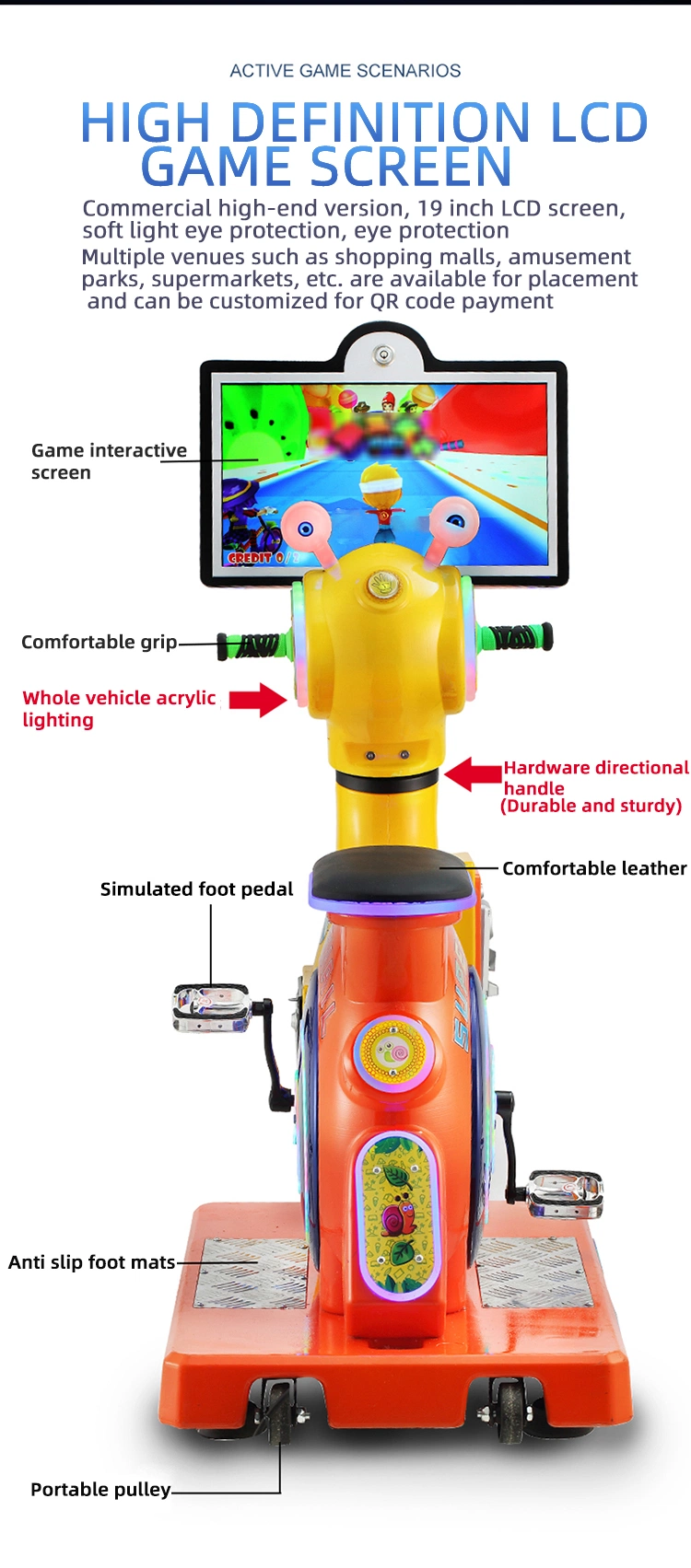 Coin Game Console Snail Cycling Children′s Playground Video Game Equipment Coin Operated Kiddie Rides