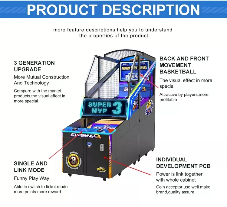 Coin Operated Amusement Equipment Arcade Sport Ticket Redemption Basketball Hoop Games Machine